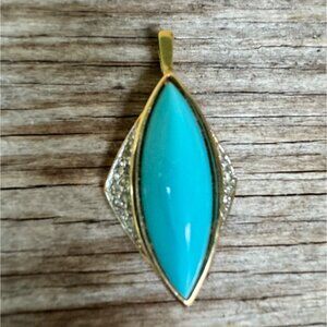 Panetta Vintage Gold Tone Rhinestone Faux Turquoise Cabochon Pendant